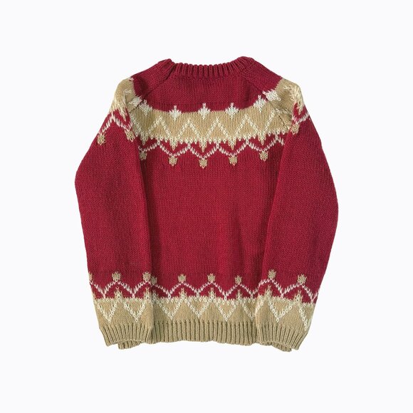 Vintage Fair Isle Sweater SzM 100% Mohair Nordic Cozy Knit Red Beige Holiday 90s - Picture 3 of 7